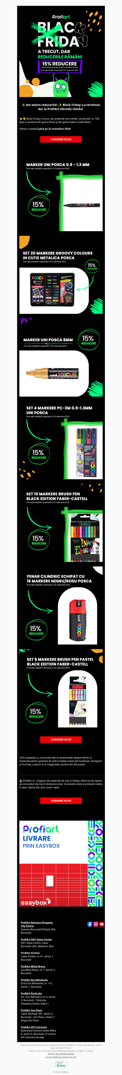 💥 🎨 Black Friday a trecut, dar prețurile mici rămân: -15% la produsele Posca și Faber-Castell Black.