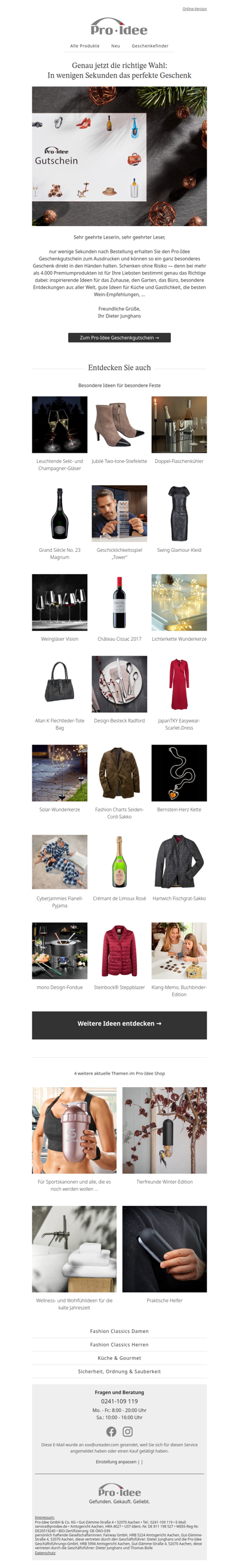 Ein Pro-Idee Gutschein: Das perfekte Geschenk – selbst ausdrucken.