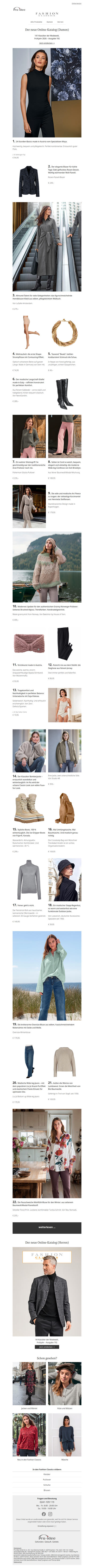 Scrollen, entdecken... der neue Onlinekatalog / Damen. 141 Klassiker der Modewelt.