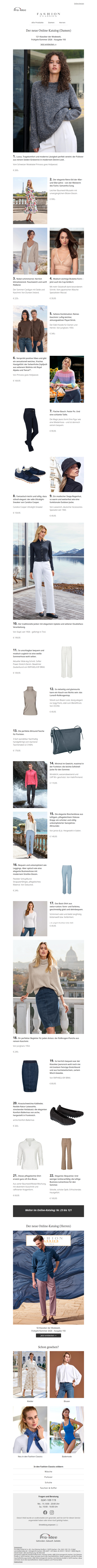 Scrollen, entdecken... der neue Onlinekatalog / Damen. 121 Klassiker der Modewelt.