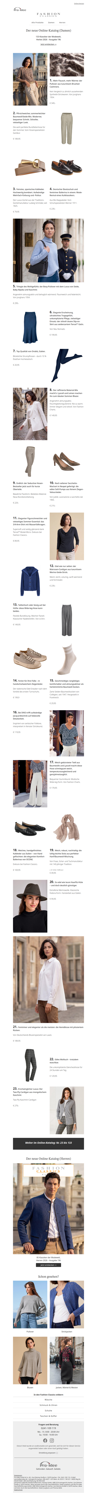 Scrollen, entdecken... der neue Onlinekatalog / Damen. 133 Klassiker der Modewelt.