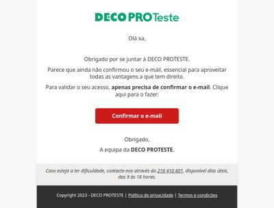 O seu e-mail ainda não está confirmado