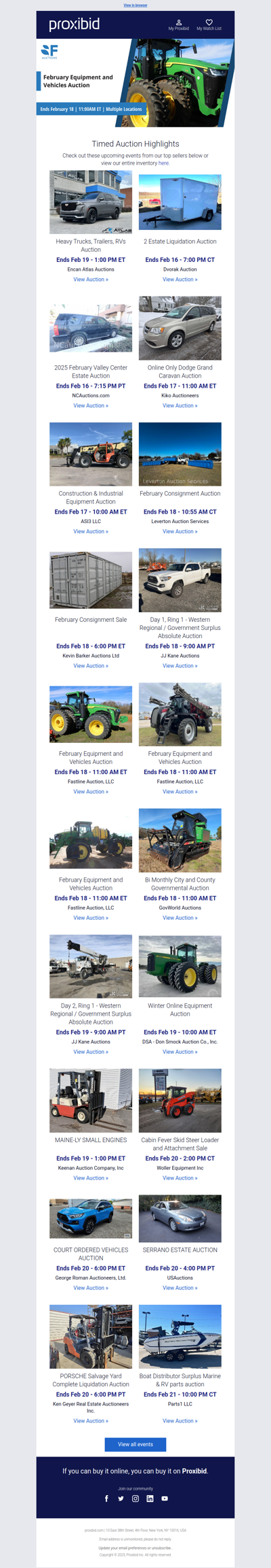 Proxibid’s timed auction highlights: farm and heavy equipment, vehicles, real estate & more