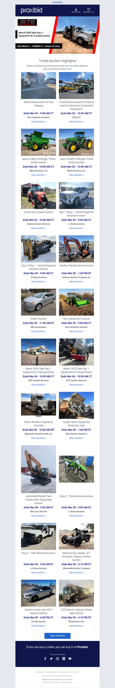 Proxibid’s timed auction highlights: farm and heavy equipment, vehicles, real estate & more