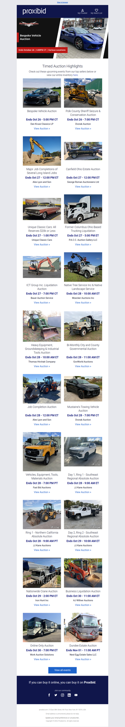 Proxibid’s Timed Auction Highlights: Farm and Heavy Equipment, Vehicles, Real Estate & More