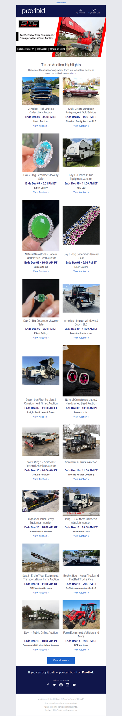 Proxibid’s Timed Auction Highlights: Farm and Heavy Equipment, Vehicles, Real Estate & More