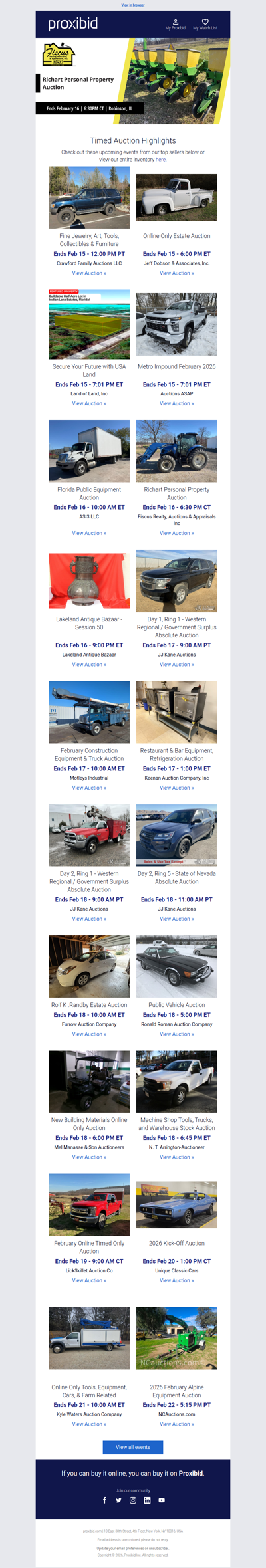 Proxibid’s Timed Auction Highlights: Farm and Heavy Equipment, Vehicles, Real Estate & More