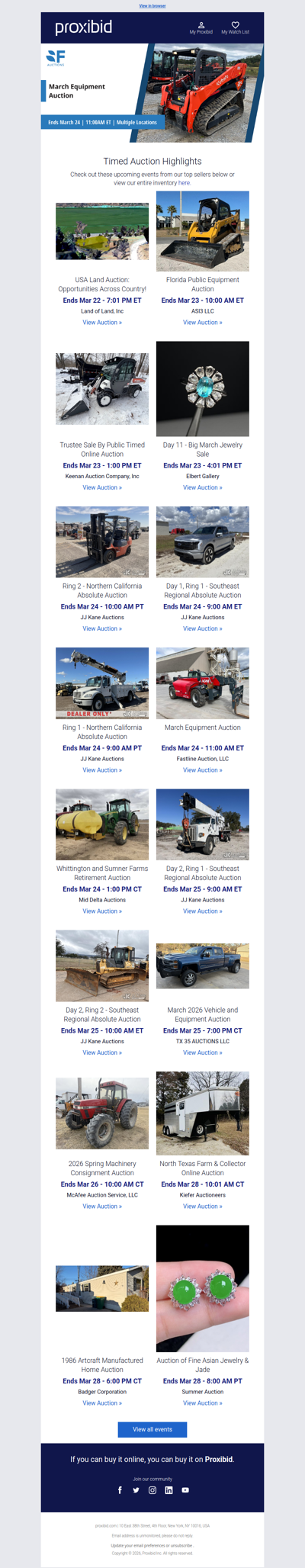 Proxibid’s Timed Auction Highlights: Farm and Heavy Equipment, Vehicles, Real Estate & More