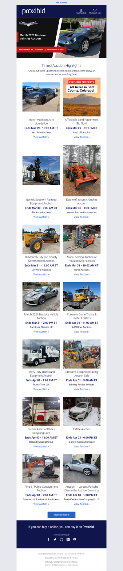 Proxibid’s Timed Auction Highlights: Farm and Heavy Equipment, Vehicles, Real Estate & More