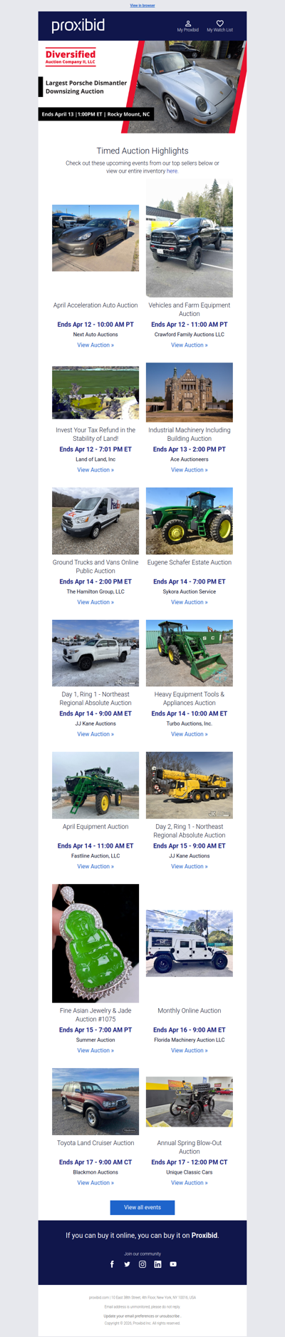 Proxibid’s Timed Auction Highlights: Farm and Heavy Equipment, Vehicles, Real Estate & More