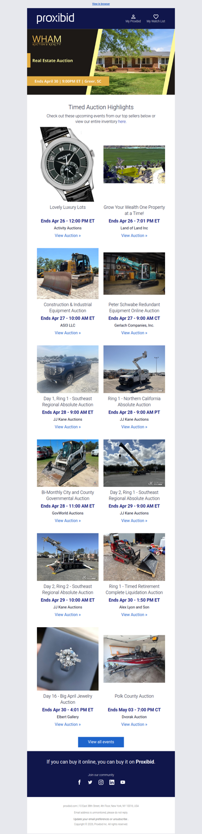 Proxibid’s Timed Auction Highlights: Farm and Heavy Equipment, Vehicles, Real Estate & More