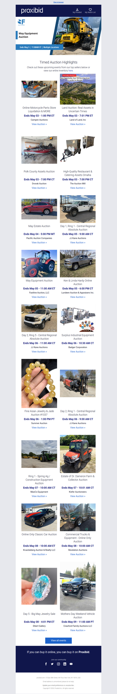 Proxibid’s Timed Auction Highlights: Farm and Heavy Equipment, Vehicles, Real Estate & More