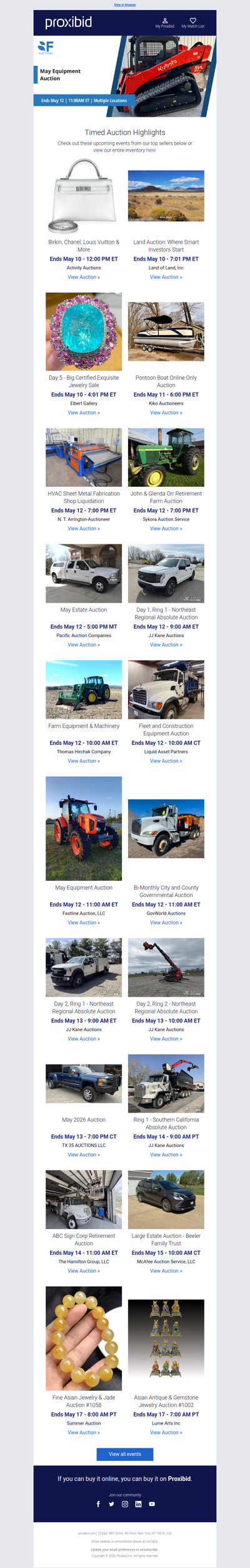 Proxibid’s Timed Auction Highlights: Farm and Heavy Equipment, Vehicles, Real Estate & More
