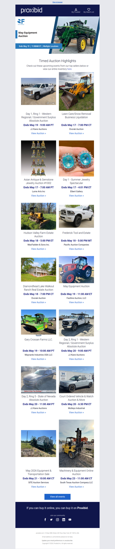 Proxibid’s Timed Auction Highlights: Farm and Heavy Equipment, Vehicles, Real Estate & More