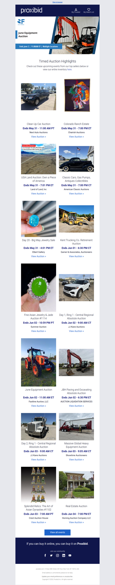 Proxibid’s Timed Auction Highlights: Farm and Heavy Equipment, Vehicles, Real Estate & More