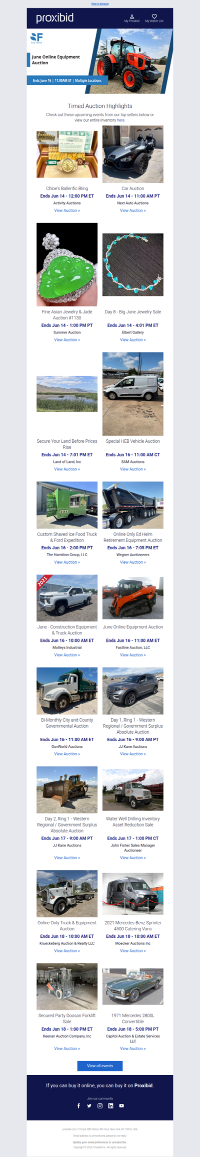 Proxibid’s Timed Auction Highlights: Farm and Heavy Equipment, Vehicles, Real Estate & More