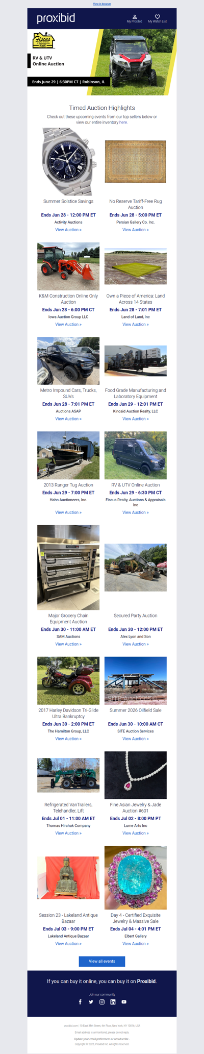 Proxibid’s Timed Auction Highlights: Farm and Heavy Equipment, Vehicles, Real Estate & More