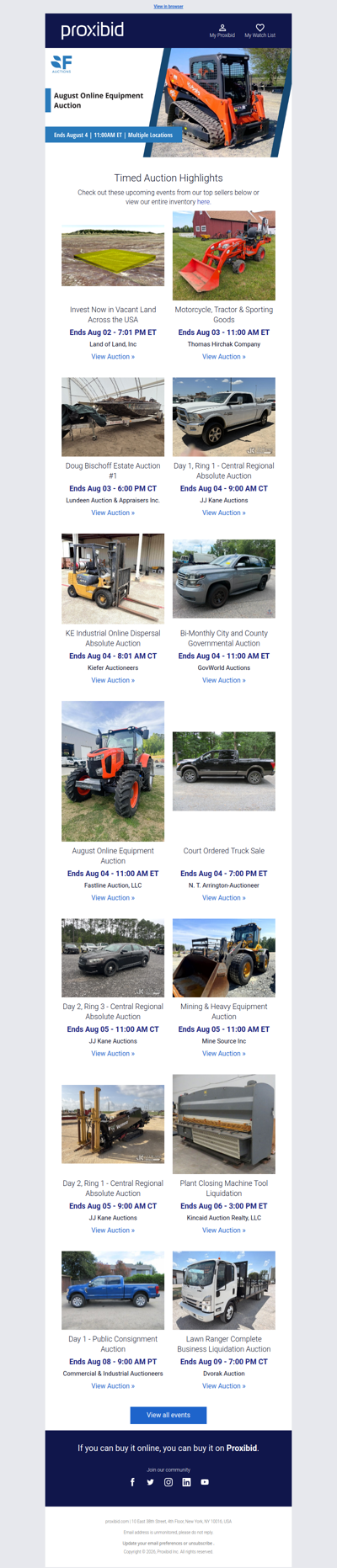 Proxibid’s Timed Auction Highlights: Farm and Heavy Equipment, Vehicles, Real Estate & More