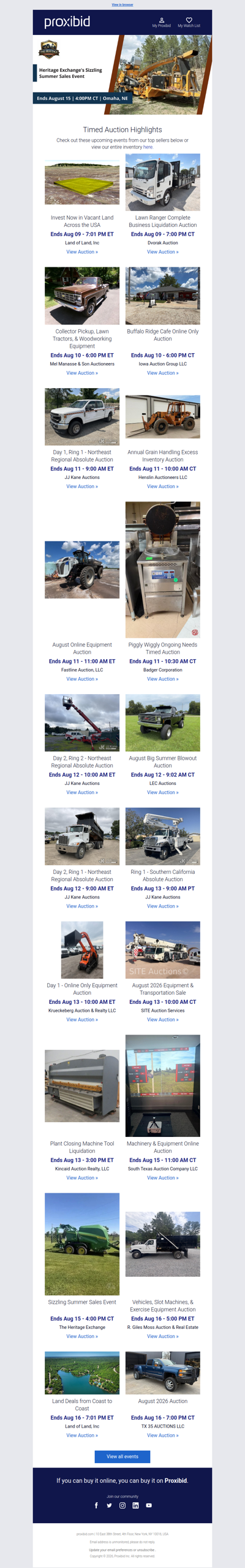 Proxibid’s Timed Auction Highlights: Farm and Heavy Equipment, Vehicles, Real Estate & More