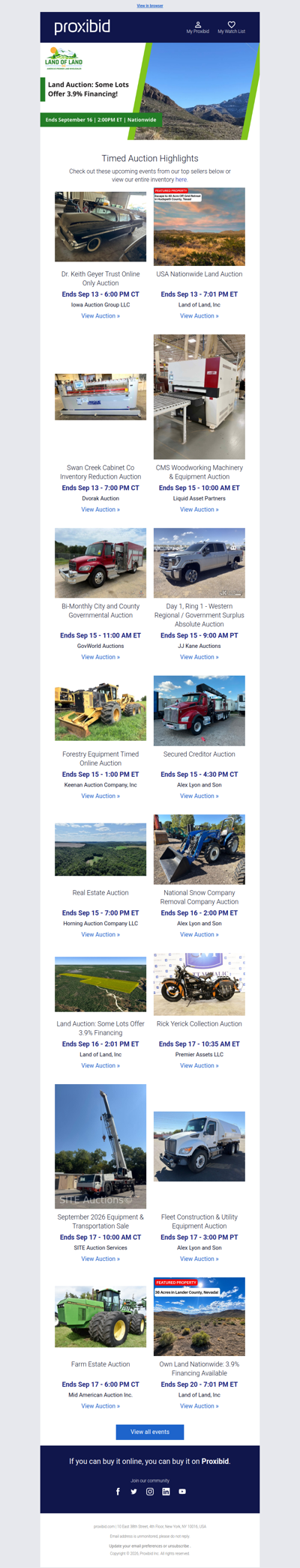 Proxibid’s Timed Auction Highlights: Farm and Heavy Equipment, Vehicles, Real Estate & More