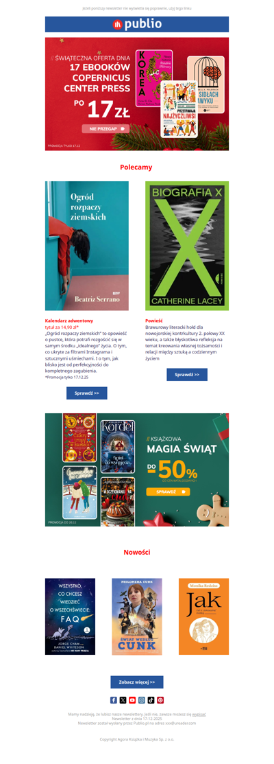 Tylko dziś 17 ebooków po 17 zł | Książkowa magia świąt 🎄 Tytuły do -50%!