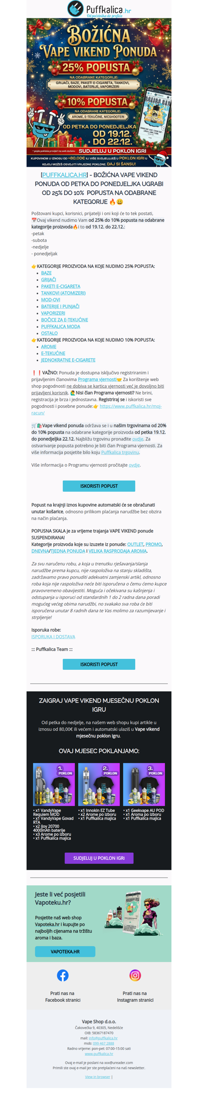 [BOŽIĆNA VAPE VIKEND AKCIJA] OD 25% DO 10% POPUSTA