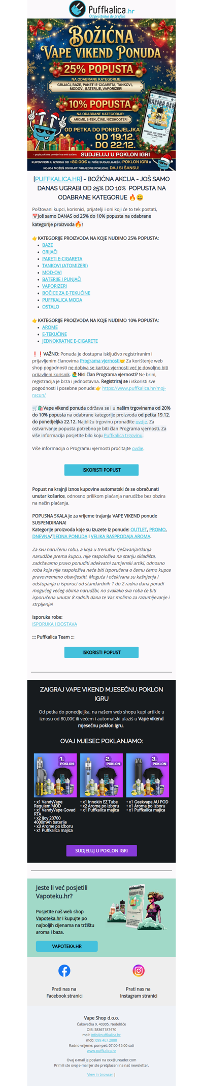 BOŽIĆNA VAPE VIKEND AKCIJA - JOŠ SAMO DANAS