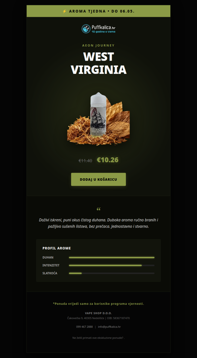 Puffkalica.hr - Čisti duhan. Čistih 10%. Aroma tjedna je tu. 🍂