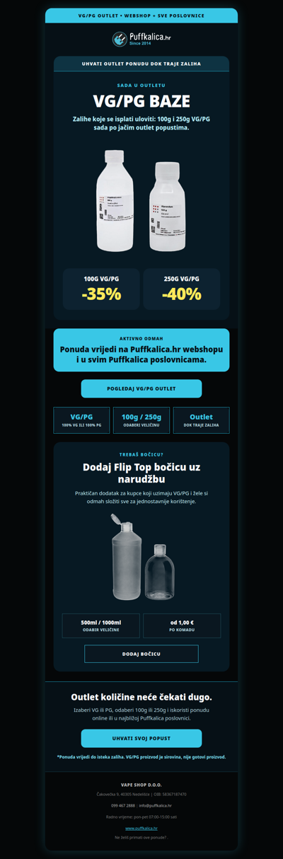 Puffkalica.hr - VG/PG OUTLET je krenuo: do -40%