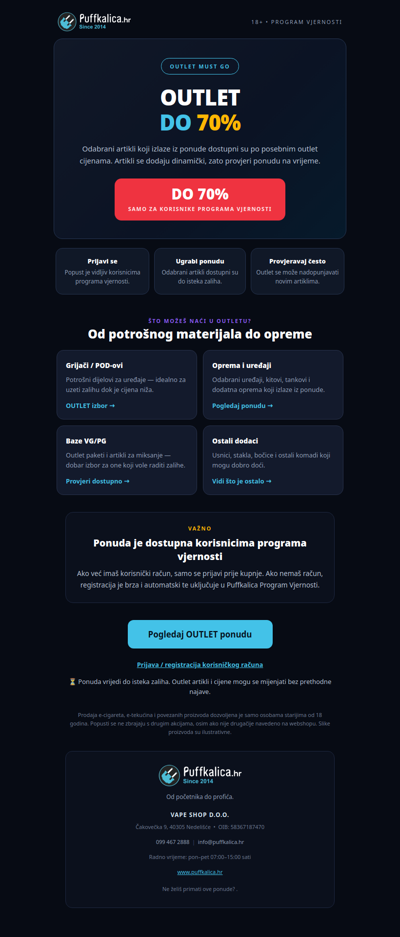 OUTLET DO 70% — samo za korisnike programa vjernosti