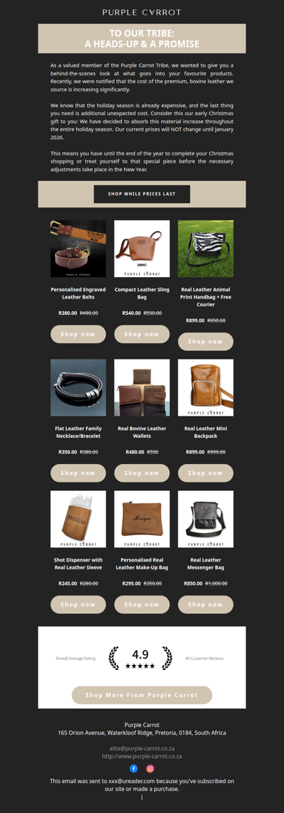 A Christmas Promise: We're Holding Our Prices for You!