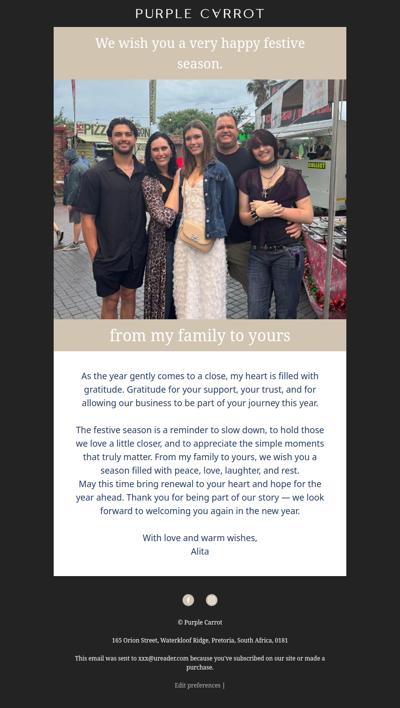 A heartfelt thank you & happy holidays from Purple Carrot💜