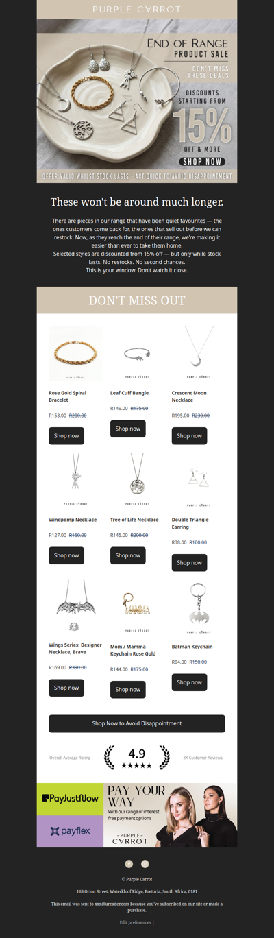 End of Range styles from 15% off