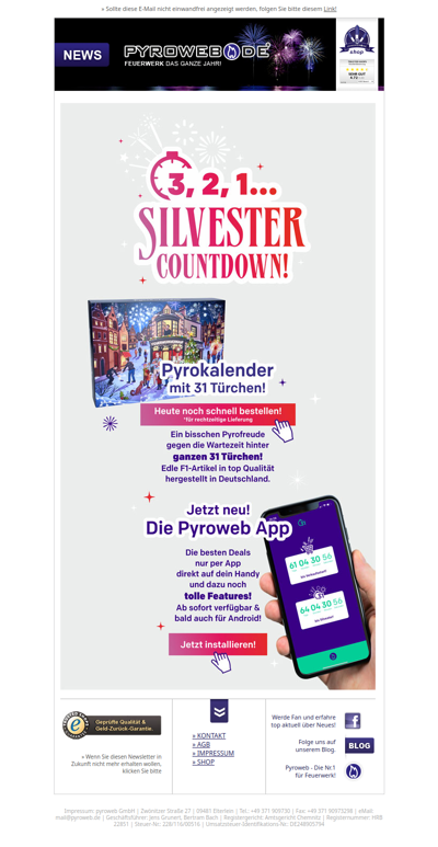 Silvester-Adventskalender jetzt noch schnell sichern! // NEU: Die pyroweb-App