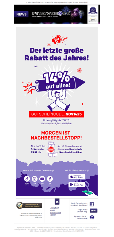 14% auf ALLES - der letzte große Rabatt für dieses Jahr! :: Nachbestellstopp morgen!