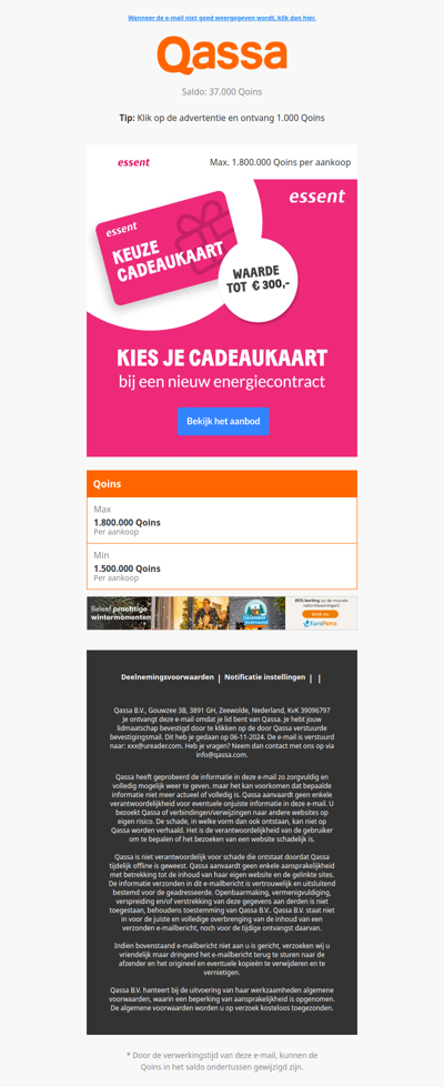 Kies jouw cadeaukaart, waarde tot 300 euro!