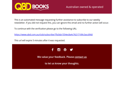 QBD Newsletter Subscribe Verification