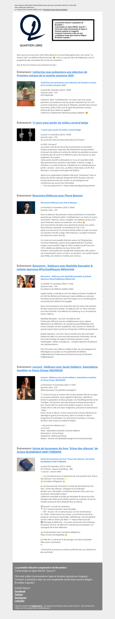 NOVEMBRE 2025 - Les prochaines rencontres à la librairie 😊