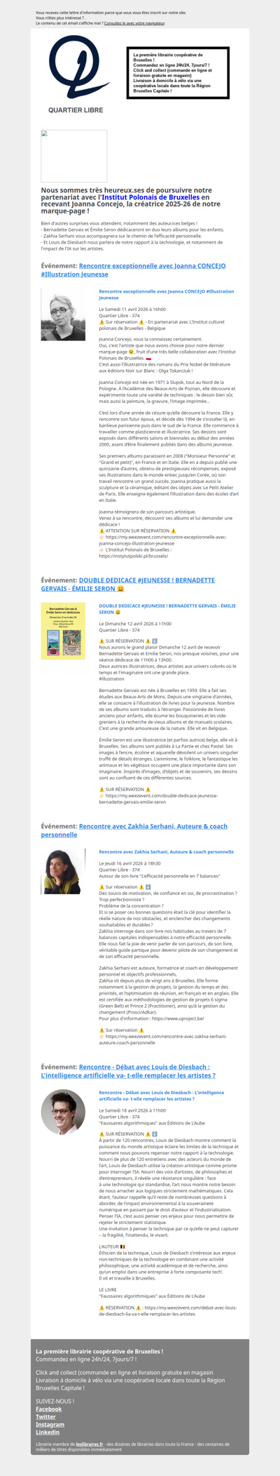 AVRIL 2026 - Les prochaines rencontres à la librairie 😊