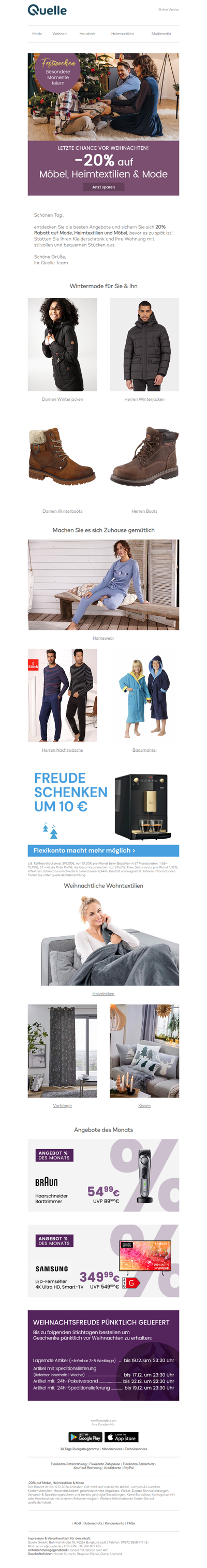 Letzte Chance: 20% auf Möbel, Heimtextilien & Mode