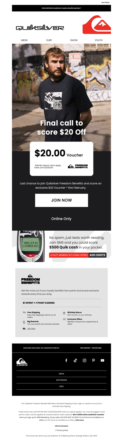 Final Shot at $20 on Us!