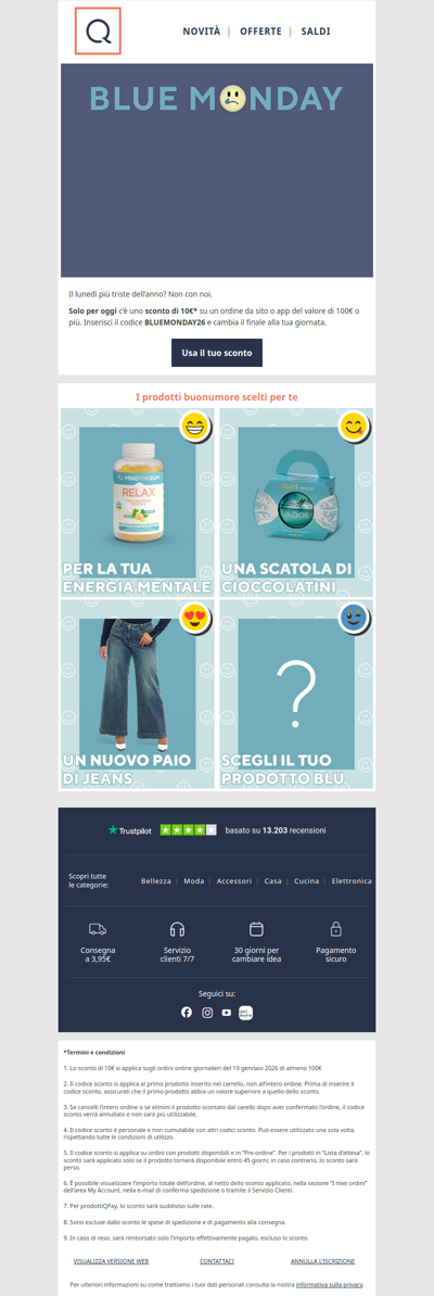 Lo sconto che svolta il Blue Monday