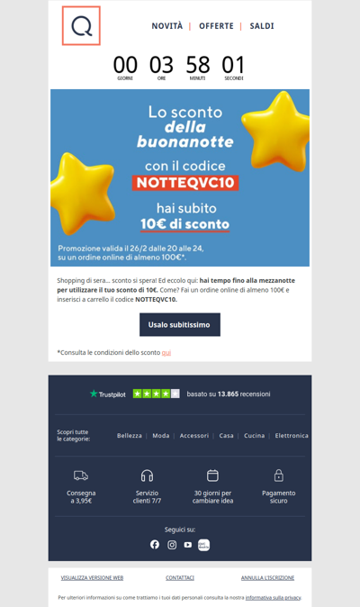 Hai 10€ di sconto, scade a mezzanotte
