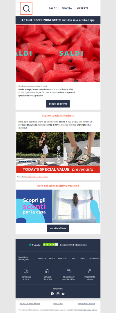 Saldi fino al 60% e spedizione gratis
