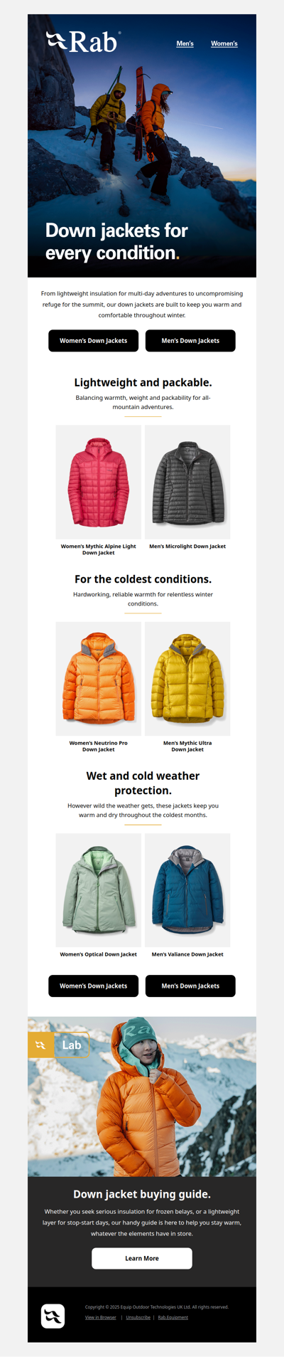 Down jackets for every condition.