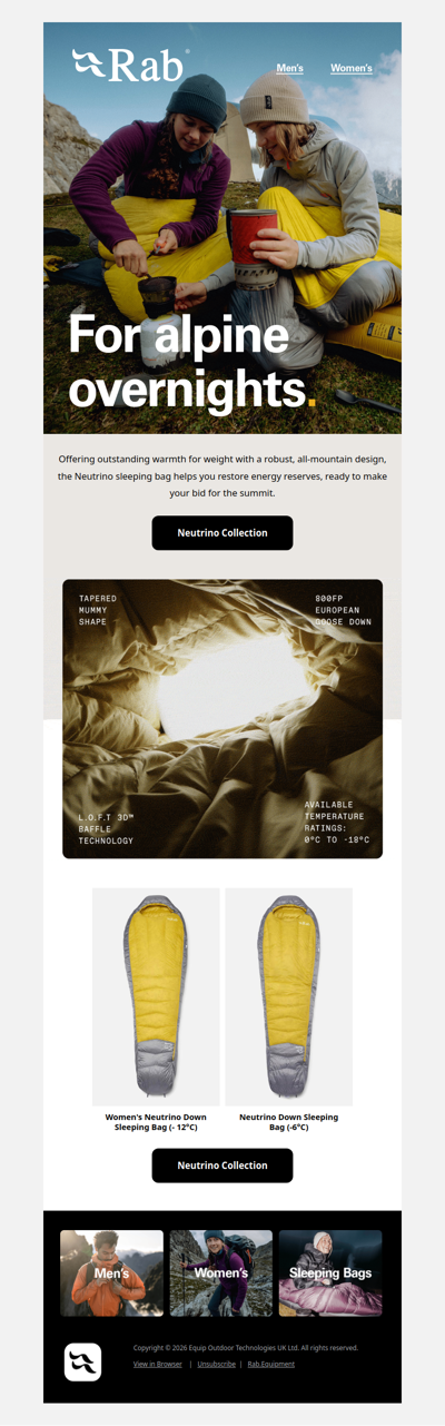 Tough, all-mountain sleeping bags.