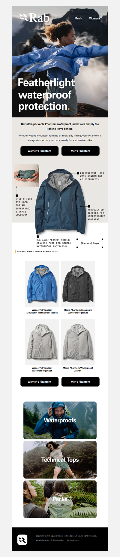 Featherlight waterproof protection.