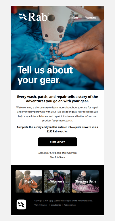 Tell us about your gear. Win a £250 Rab voucher.
