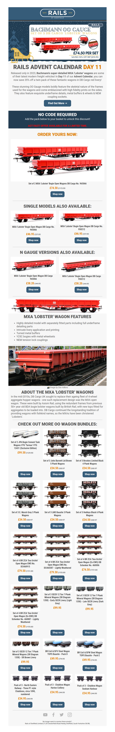 🦞 OO Gauge MXA Lobsters for 35% OFF! - Advent Calendar Day 11 📆