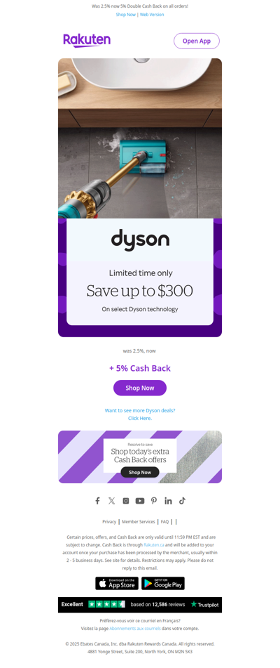 Enjoy up to $300 off on select technology at Dyson plus 2X Cash Back